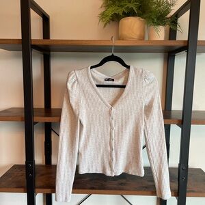 GAP Cream Ribbed Button-Up Top